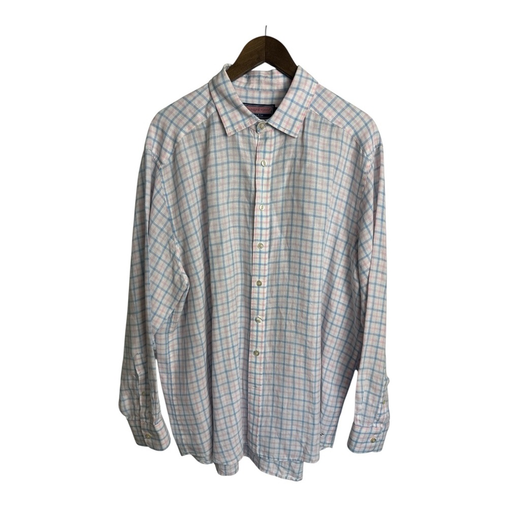 Vineyard Vines XL Shep & Ian Pink and Blue Linen Shirt - Picture 2 of 10